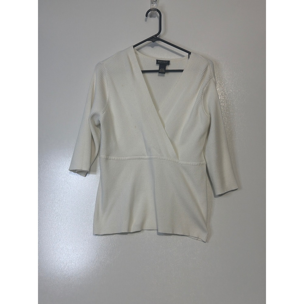 Lane Bryant Cream Ribbed Knit Wrap V-Neck Top 3/4 Sleeve Size 14/16